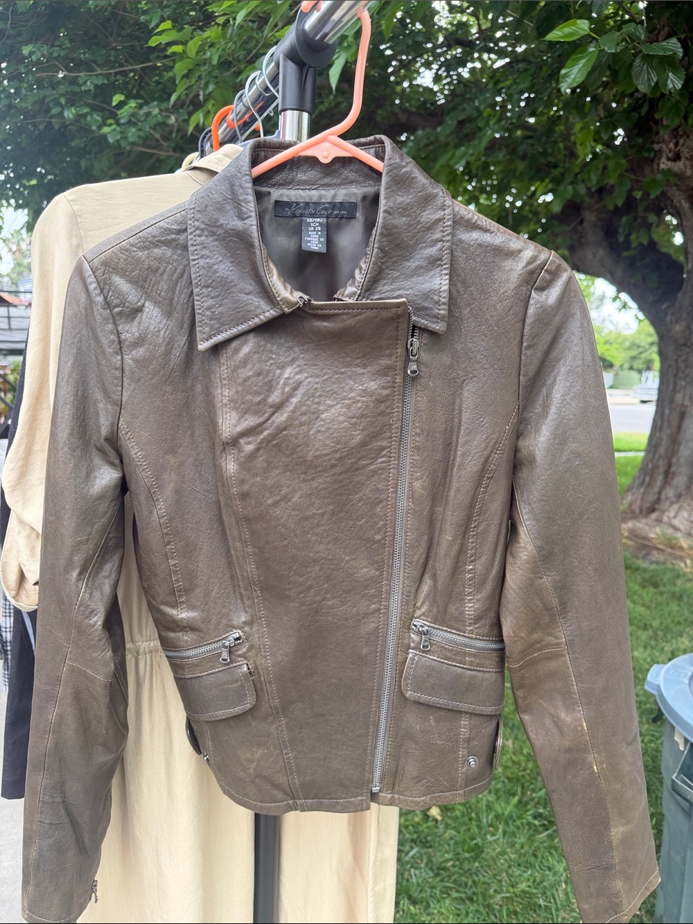 Kenneth Cole Brown Leather Asymmetrical Moto Jacket